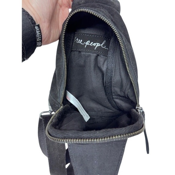 Free People Hudson Sling Bag Black Suede Crossbody Backpack One Size - Picture 7 of 9